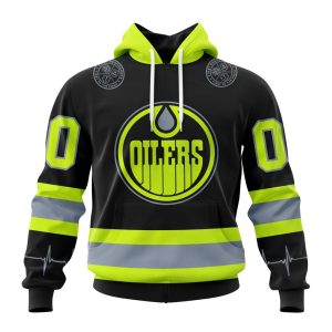 Personalized NHL Edmonton Oilers Specialized Unisex Kits With FireFighter Uniforms Color Unisex Pullover Hoodie