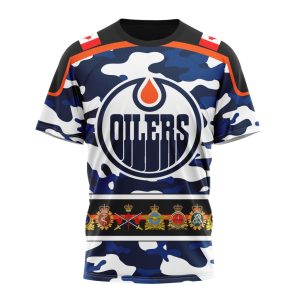 Personalized NHL Edmonton Oilers With Camo Team Color And Military Force Logo Unisex Tshirt TS5269
