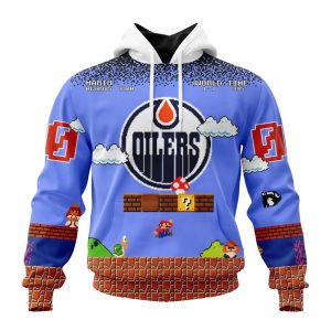 Personalized NHL Edmonton Oilers With Super Mario Game Design Unisex Pullover Hoodie