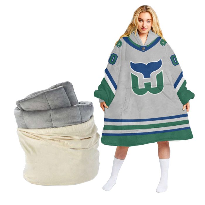 Personalized NHL Hartford Whalers Retro Classic Oodie Blanket Hoodie Wearable Blanket
