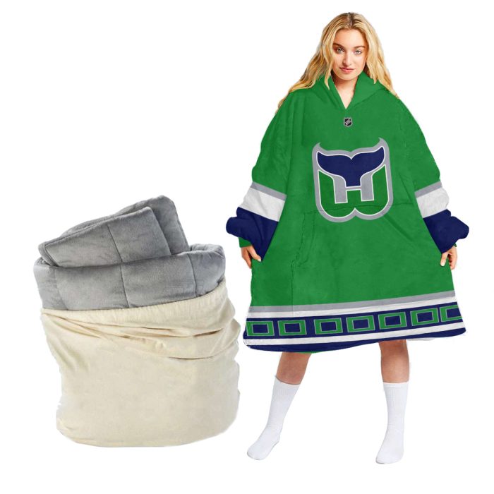 Personalized NHL Hartford Whalers Retro Classic Oodie Blanket Hoodie Wearable Blanket