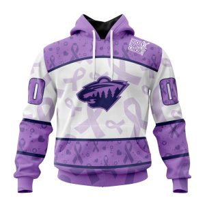 Personalized NHL Minnesota Wild Special Lavender Hockey Fights Cancer Unisex Pullover Hoodie