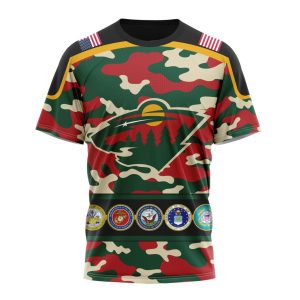 Personalized NHL Minnesota Wild With Camo Team Color And Military Force Logo Unisex Tshirt TS5444