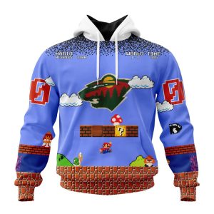 Personalized NHL Minnesota Wild With Super Mario Game Design Unisex Pullover Hoodie