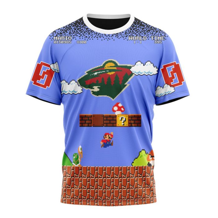 Personalized NHL Minnesota Wild With Super Mario Game Design Unisex Tshirt TS5446