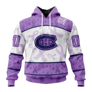 Personalized NHL Montreal Canadiens Special Lavender Hockey Fights Cancer Unisex Pullover Hoodie