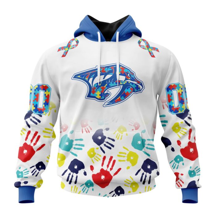 Personalized NHL Nashville Predators Autism Awareness Hands Design Unisex Pullover Hoodie