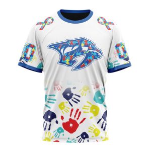 Personalized NHL Nashville Predators Autism Awareness Hands Design Unisex Tshirt TS5509