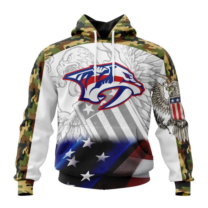 Personalized NHL Nashville Predators Specialized Design With Our America Eagle Flag Unisex Pullover Hoodie