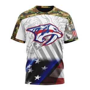 Personalized NHL Nashville Predators Specialized Design With Our America Eagle Flag Unisex Tshirt TS5542