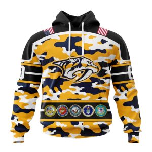 Personalized NHL Nashville Predators With Camo Team Color And Military Force Logo Unisex Pullover Hoodie