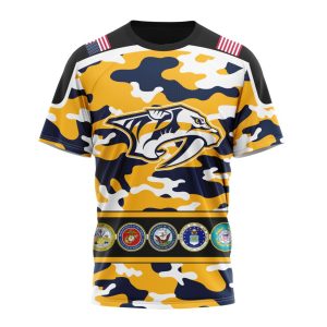 Personalized NHL Nashville Predators With Camo Team Color And Military Force Logo Unisex Tshirt TS5560