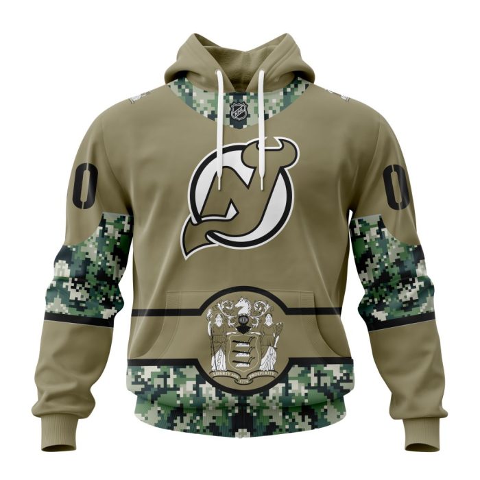 Personalized NHL New Jersey Devils Military Camo With City Or State Flag Unisex Pullover Hoodie