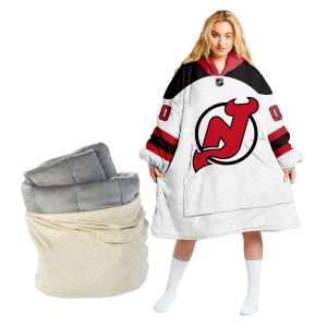Personalized NHL New Jersey Devils Retro Gradient Oodie Blanket Hoodie Wearable Blanket