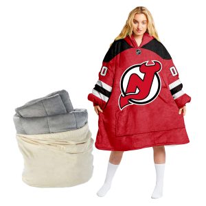 Personalized NHL New Jersey Devils Retro Reverse Oodie Blanket Hoodie Wearable Blanket