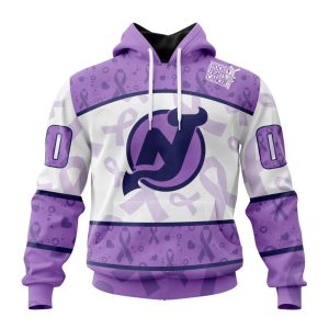 Personalized NHL New Jersey Devils Special Lavender Hockey Fights Cancer Unisex Pullover Hoodie