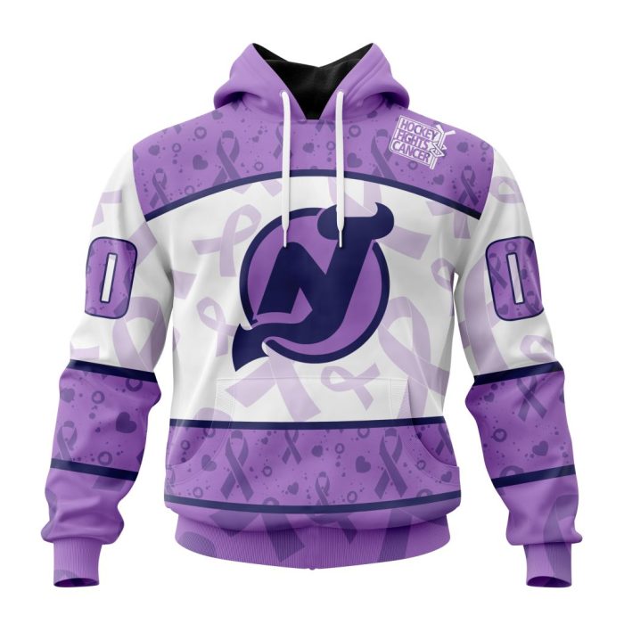 Personalized NHL New Jersey Devils Special Lavender Hockey Fights Cancer Unisex Pullover Hoodie