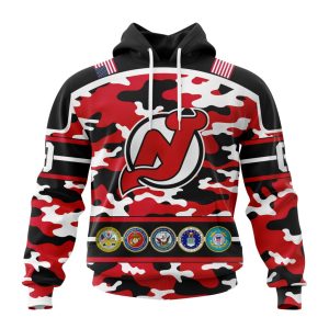 Personalized NHL New Jersey Devils With Camo Team Color And Military Force Logo Unisex Pullover Hoodie