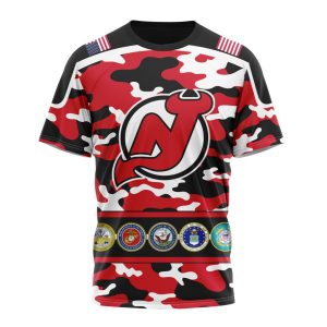 Personalized NHL New Jersey Devils With Camo Team Color And Military Force Logo Unisex Tshirt TS5617