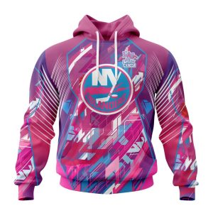 Personalized NHL New York Islanders I Pink I Can! Fearless Again Breast Cancer Unisex Pullover Hoodie
