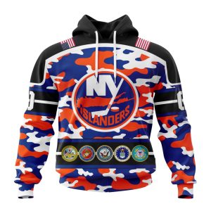 Personalized NHL New York Islanders With Camo Team Color And Military Force Logo Unisex Pullover Hoodie