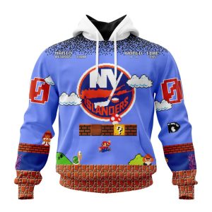 Personalized NHL New York Islanders With Super Mario Game Design Unisex Pullover Hoodie