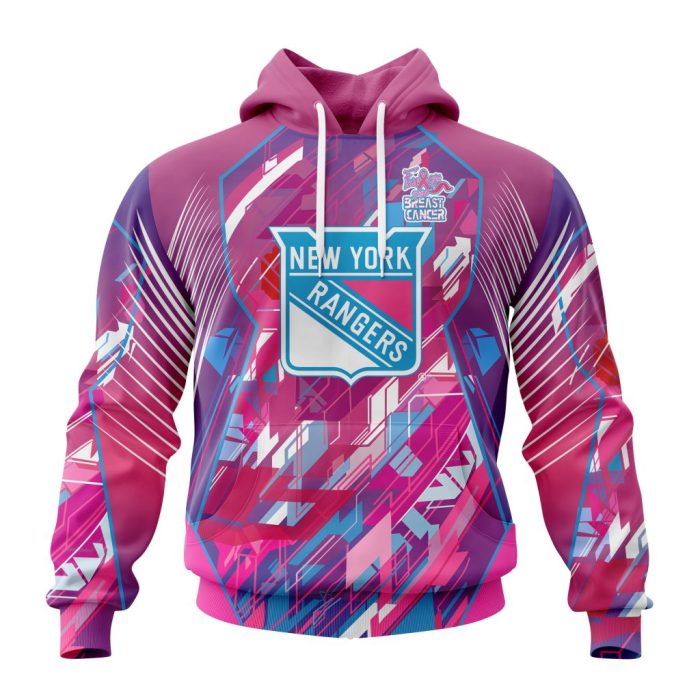 Personalized NHL New York Rangers I Pink I Can! Fearless Again Breast Cancer Unisex Pullover Hoodie