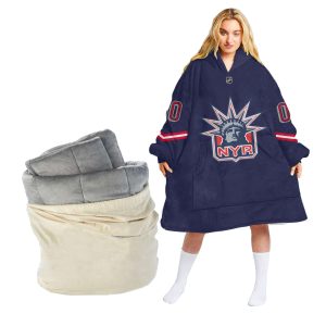 Personalized NHL New York Rangers Retro Gradient Oodie Blanket Hoodie Wearable Blanket
