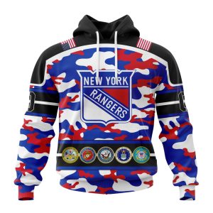 Personalized NHL New York Rangers With Camo Team Color And Military Force Logo Unisex Pullover Hoodie