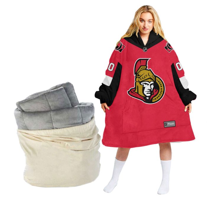 Personalized NHL Ottawa Senators Retro Gradient Oodie Blanket Hoodie Wearable Blanket