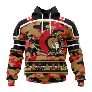 Personalized NHL Ottawa Senators With Camo Team Color And Military Force Logo Unisex Pullover Hoodie