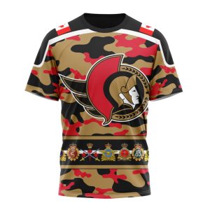 Personalized NHL Ottawa Senators With Camo Team Color And Military Force Logo Unisex Tshirt TS5792