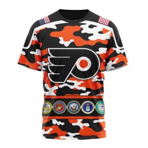Personalized NHL Philadelphia Flyers With Camo Team Color And Military Force Logo Unisex Tshirt TS5849