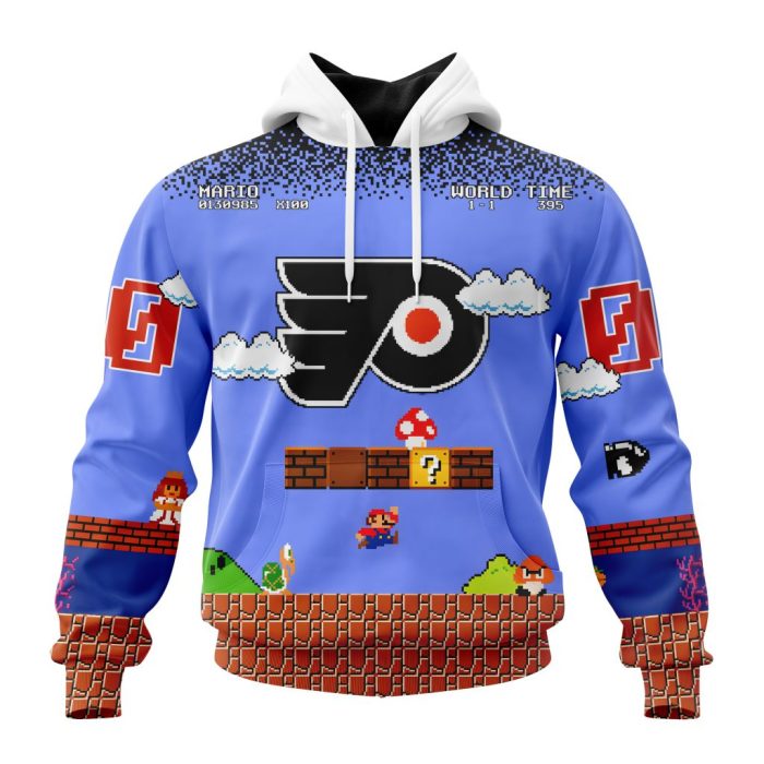 Personalized NHL Philadelphia Flyers With Super Mario Game Design Unisex Pullover Hoodie