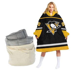 Personalized NHL Pittsburgh Penguins Retro Gradient Oodie Blanket Hoodie Wearable Blanket