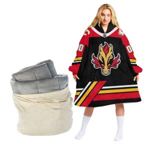 Personalized NHL Reverse Retro jerseys Calgary Flames Oodie Blanket Hoodie Wearable Blanket