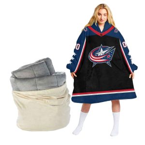 Personalized NHL Reverse Retro jerseys Columbus Blue Jackets Oodie Blanket Hoodie Wearable Blanket