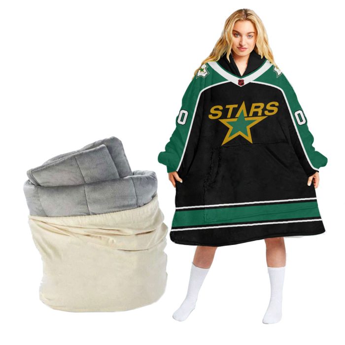 Personalized NHL Reverse Retro jerseys Dallas Stars Oodie Blanket Hoodie Wearable Blanket