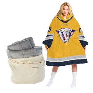 Personalized NHL Reverse Retro jerseys Nashville Predators Oodie Blanket Hoodie Wearable Blanket