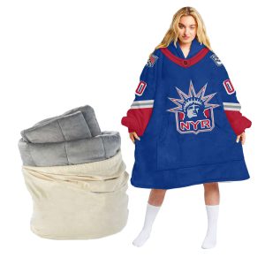 Personalized NHL Reverse Retro jerseys New York Rangers Oodie Blanket Hoodie Wearable Blanket