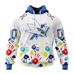 Personalized NHL San Jose Sharks Autism Awareness Hands Design Unisex Pullover Hoodie