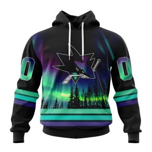 Personalized NHL San Jose Sharks Special Design With Northern Lights Unisex Pullover Hoodie