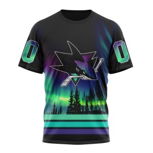 Personalized NHL San Jose Sharks Special Design With Northern Lights Unisex Tshirt TS5936
