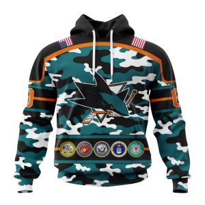 Personalized NHL San Jose Sharks With Camo Team Color And Military Force Logo Unisex Pullover Hoodie