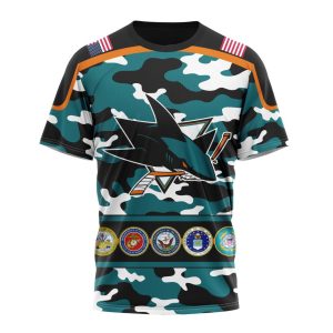 Personalized NHL San Jose Sharks With Camo Team Color And Military Force Logo Unisex Tshirt TS5971