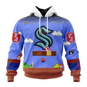 Personalized NHL Seattle Kraken With Super Mario Game Design Unisex Pullover Hoodie