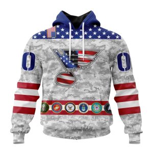 Personalized NHL St. Louis Blues Armed Forces Appreciation Unisex Pullover Hoodie