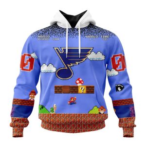 Personalized NHL St. Louis Blues With Super Mario Game Design Unisex Pullover Hoodie
