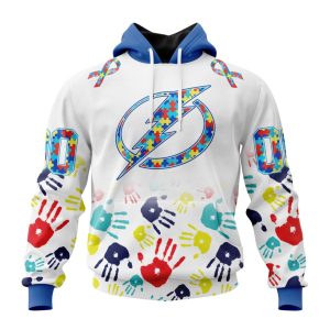 Personalized NHL Tampa Bay Lightning Autism Awareness Hands Design Unisex Pullover Hoodie