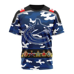 Personalized NHL Vancouver Canucks With Camo Team Color And Military Force Logo Unisex Tshirt TS6269